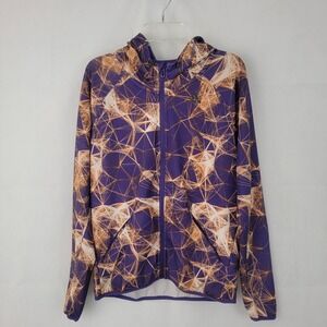 ADIDAS Womens Sweater MEDIUM Geometric PURPLE Hooded Gym Athleisure AY5444